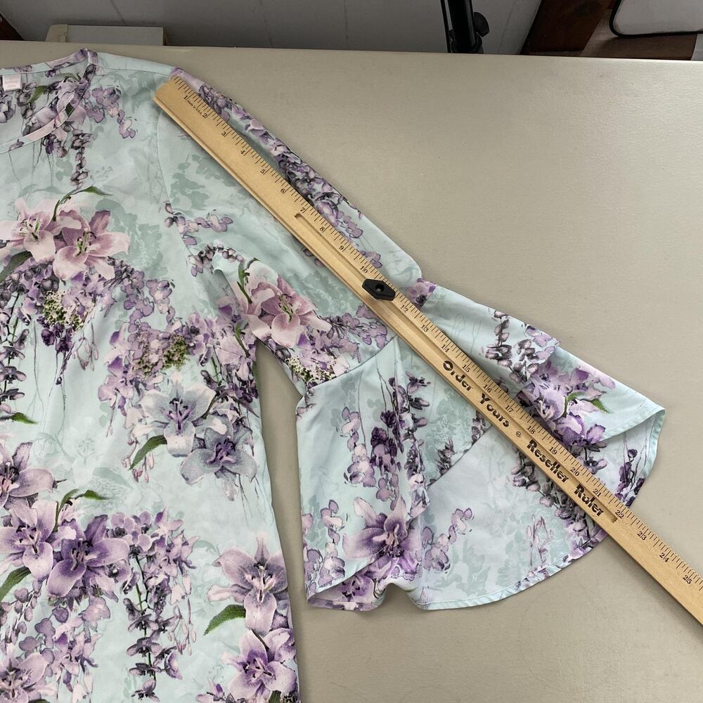Belle Kim Gravel Top Large Blue Floral Flutter Sleeve Pastel Garden Boho A307916 - Picture 7 of 13